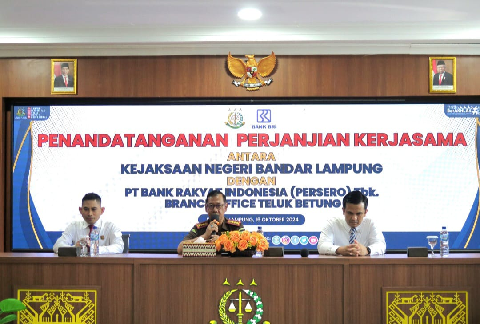 Kajari Bandar Lampung Tandatangani Kerjasama Bidang Datun dengan PT BRI Tbk Branch Office Teluk Betung