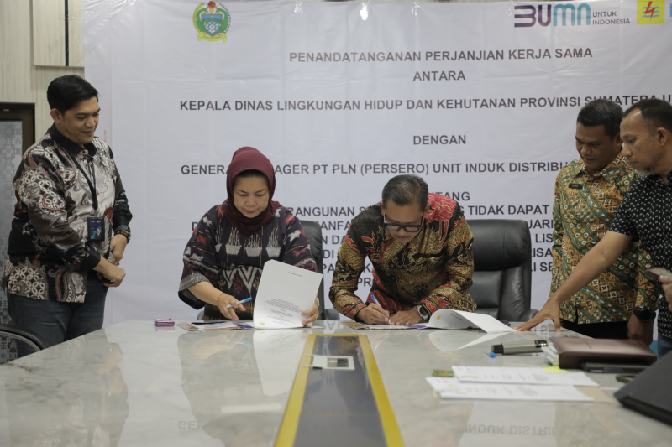 PLN UID Sumut dan Dinas LHK Tandatangani Kerja Sama Pembangunan Jaringan Listrik Desa di Kawasan Tahura