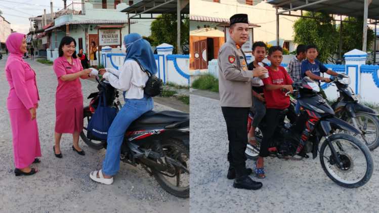 Jelang Berbuka Puasa, Kapolsek Kualuh Hilir Akp Syamsul Bahri Dalimunthe SH MH Bersama Ibu Bayangkari Ranting Kualuh Hilir Berbagi Takzil
