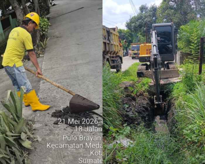 Atasi Genangan, UPT Timur Dinas PU Medan Normalisasi Drainase Jl. Veteran Pulo Brayan Bengkel dan Pulo Brayan Bengkel Baru ‎