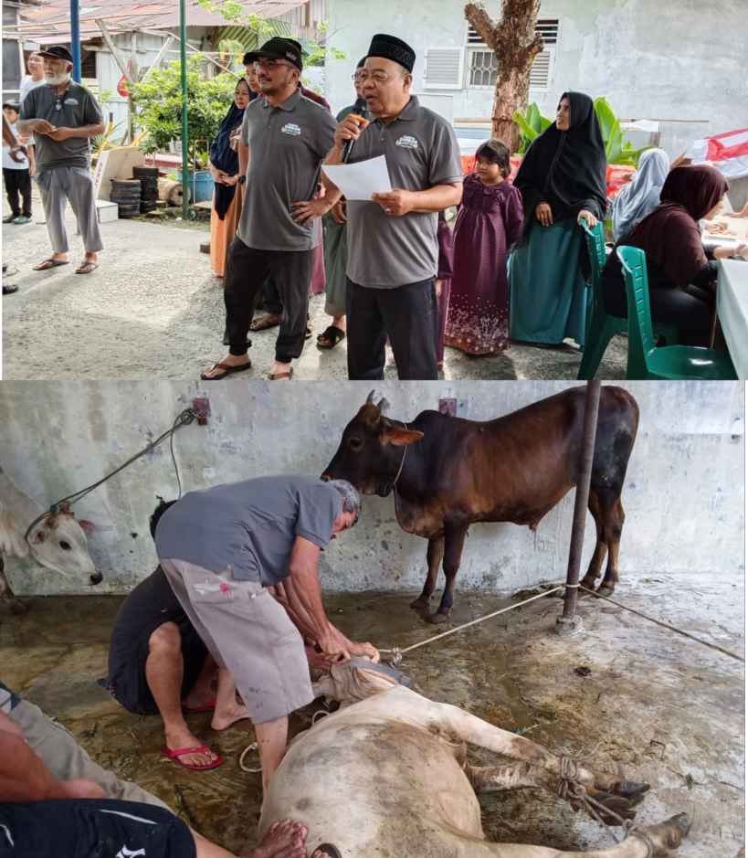Masjid Al-Ikhlas Jalan Umar Sembelih 11 Sapi dan 10 Kambing untuk Warga Gelugur Darat 1 Medan Timur